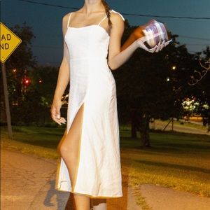 URBAN OUTFITTERS white linen tie strap dress with slit